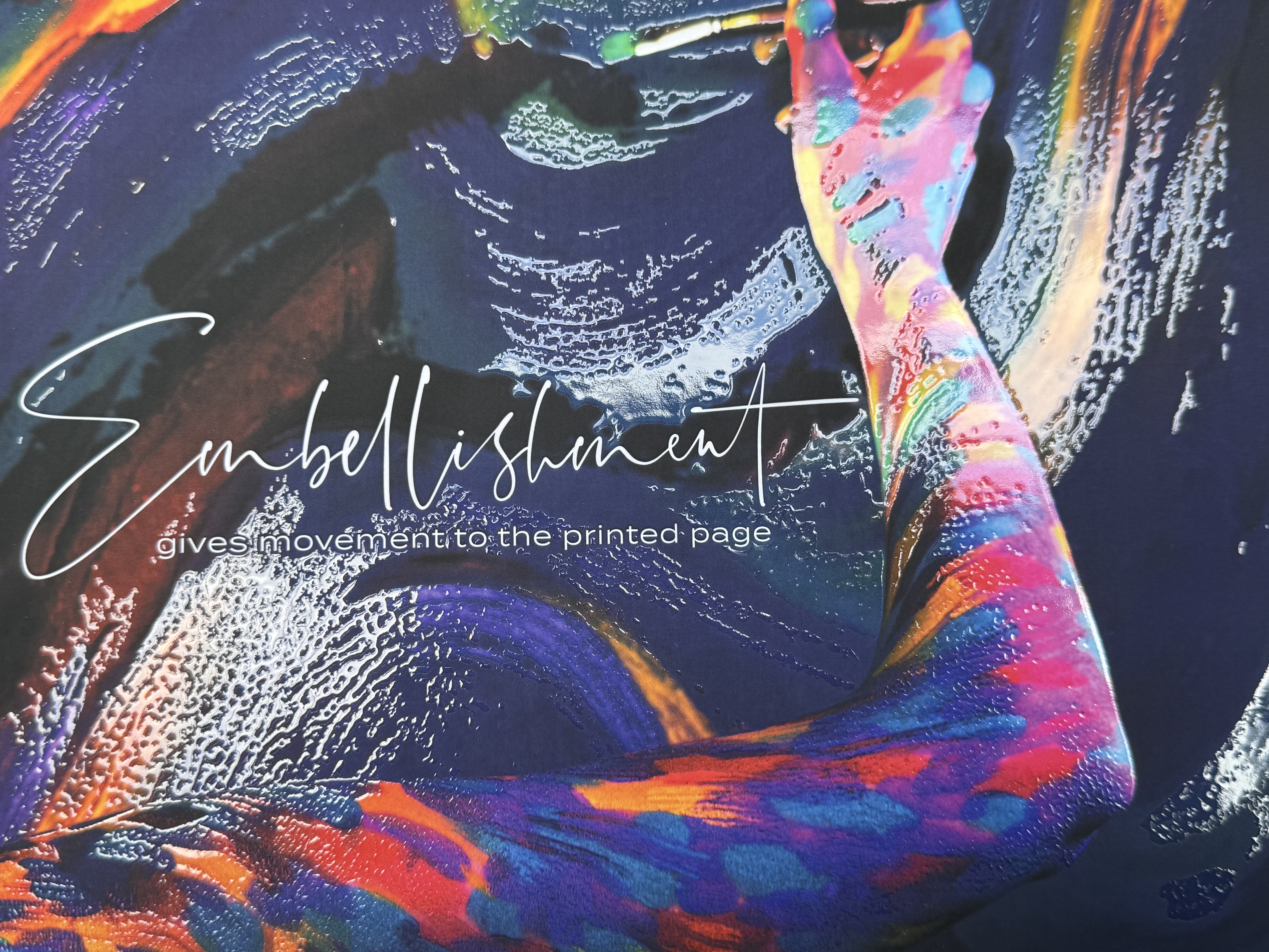 Colourful embellished print artwork with a tactile high-gloss finish